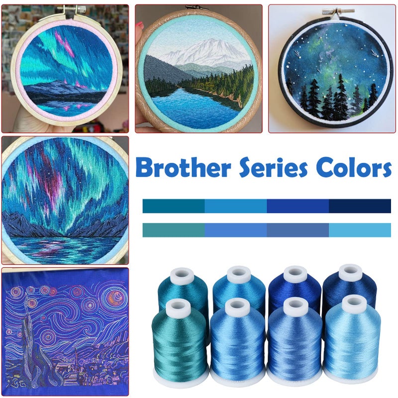 Simthread Blue Embroidery Thread 8 Brother Colors 550Yards, 40Wt 100% Polyester For Brother, Babylock, Janome, Singer, Pfaff, Husqvarna, Bernina Machine - Image 3